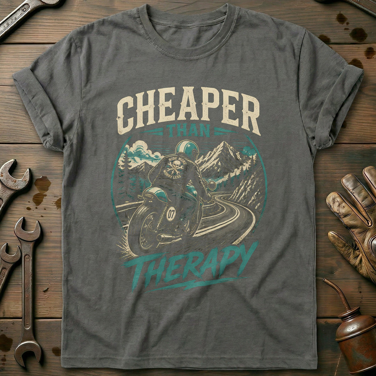 Cheaper Than Therapy Motorcycle T-Shirt US Gift For Biker