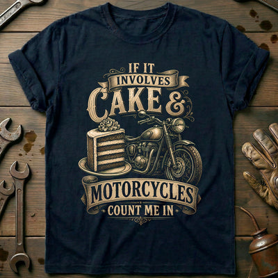 Cake and Motorcycles Woodcut T-Shirt EU Gift For Biker