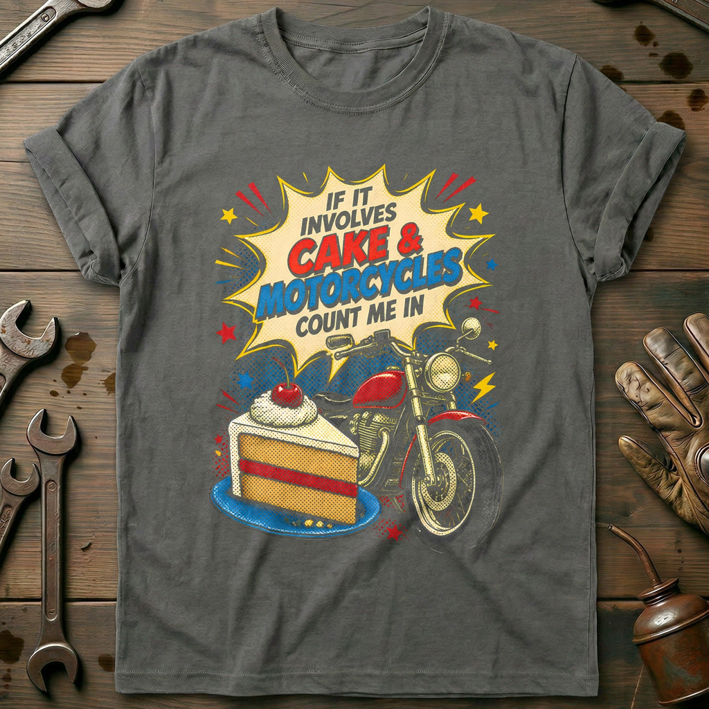 Cake and Motorcycles Popart T-Shirt EU Gift For Biker