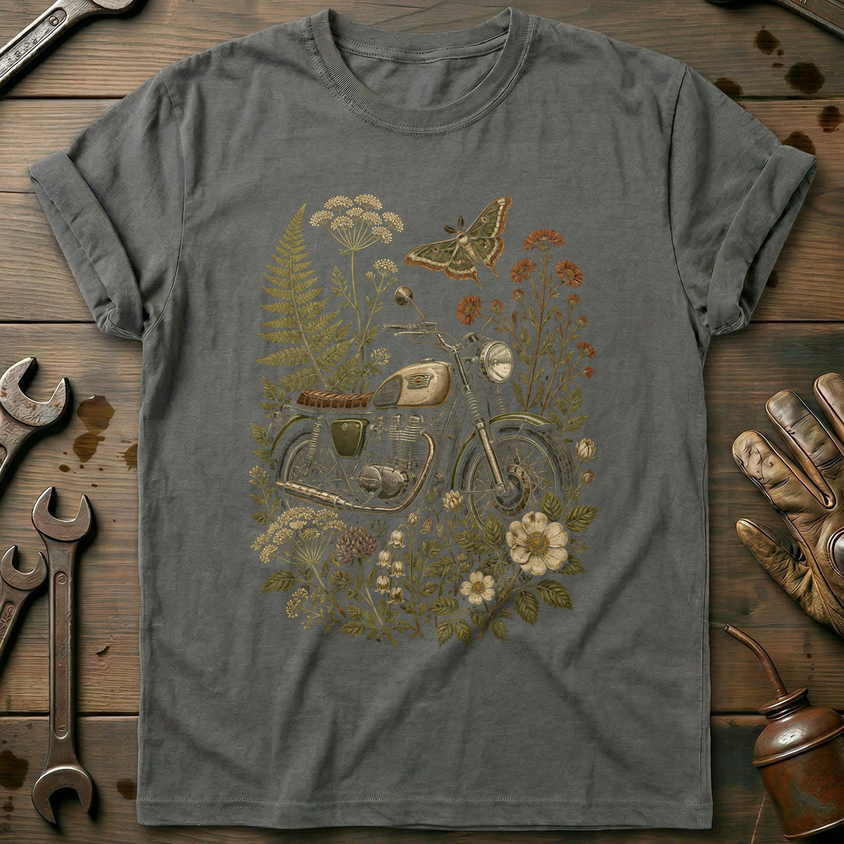 Botanical Moto Motorcycle T-Shirt US Gift For Biker