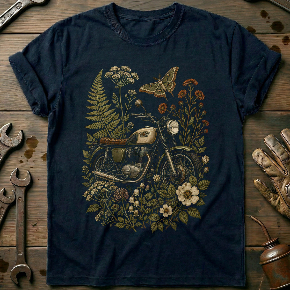 Botanical Moto Motorcycle T-Shirt US Gift For Biker