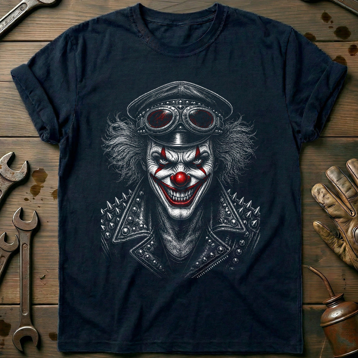 Clown Etched Motorcycle T-Shirt EU Gift For Biker
