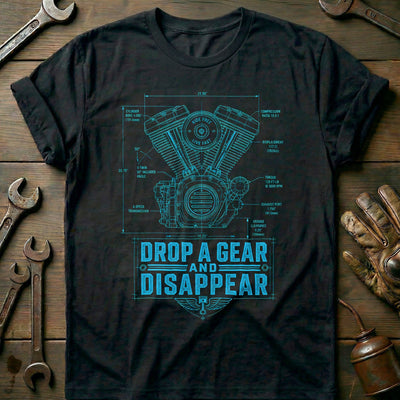 Drop a Gear Blueprint Motorcycle T-Shirt US Gift For Biker