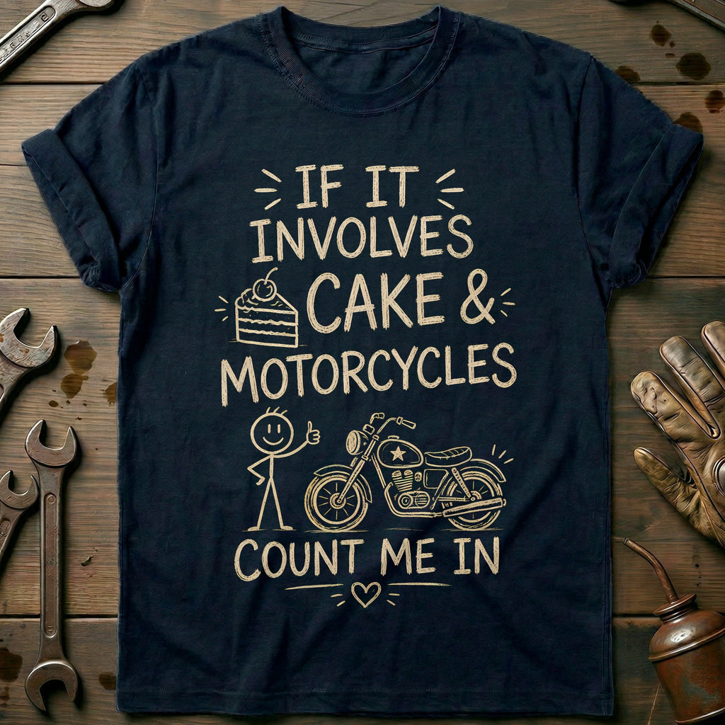 Cake and Motorcycles Doodle T-Shirt US Gift For Biker