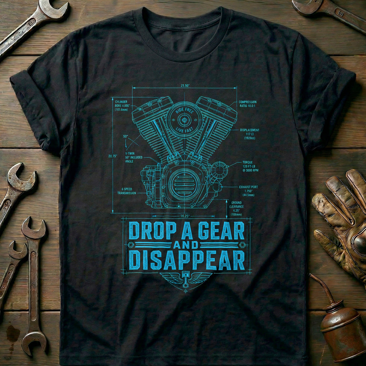 Drop a Gear Blueprint Motorcycle T-Shirt AU Gift For Biker