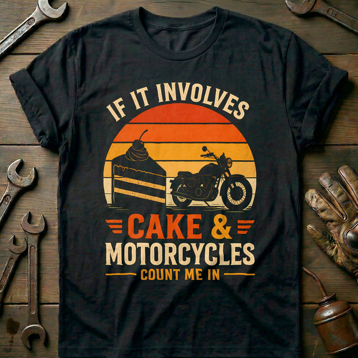 Cake and Motorcycles Sunset T-Shirt EU Gift For Biker