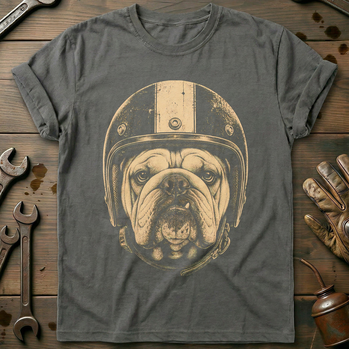 Bulldog Helmet Motorcycle T-Shirt US Gift For Biker