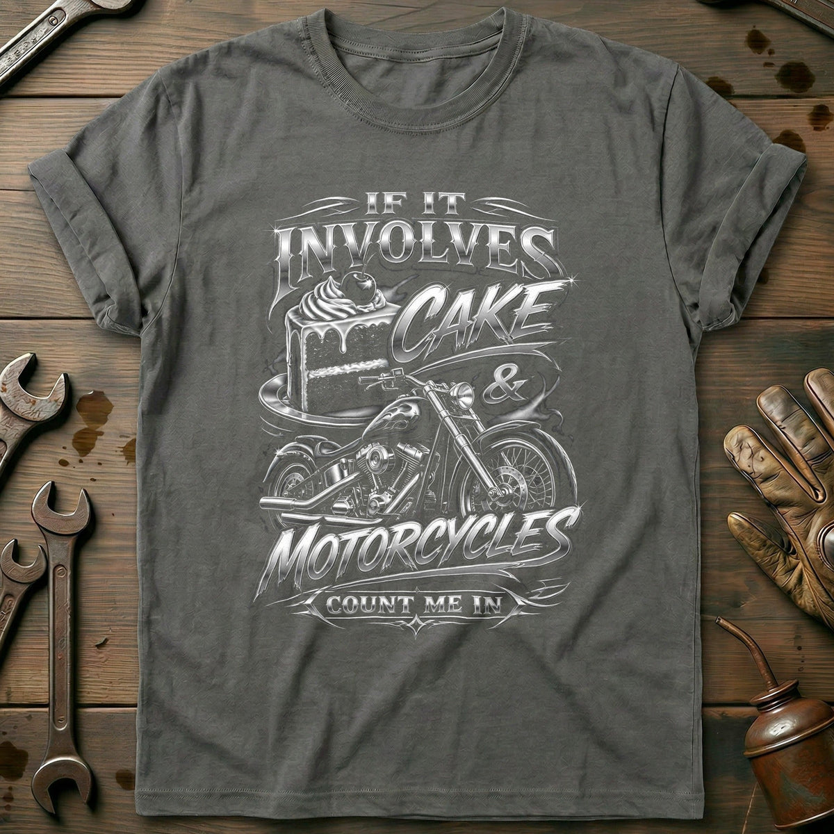 Cake and Motorcycles Airbrush T-Shirt AU Gift For Biker