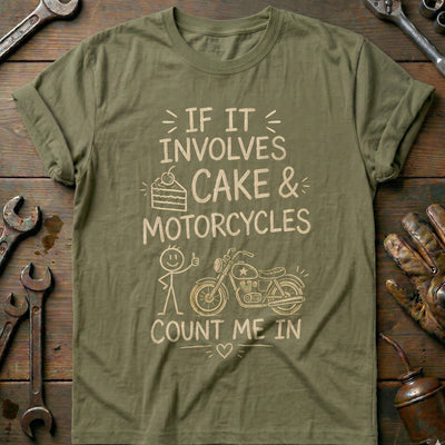 Cake and Motorcycles Doodle T-Shirt GC Gift For Biker
