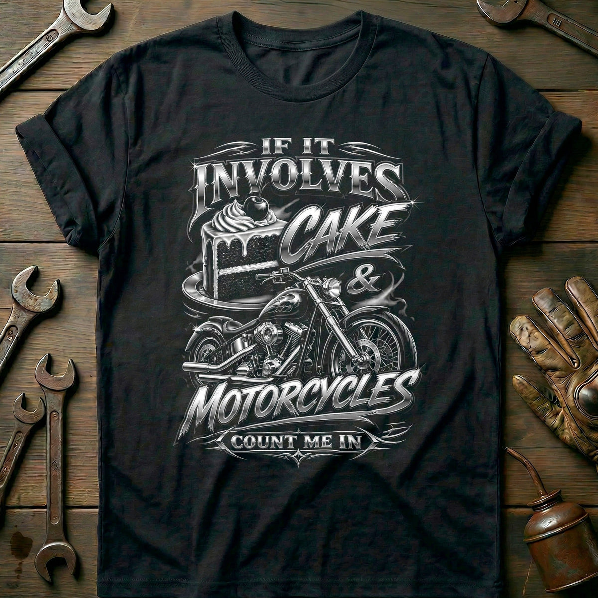 Cake and Motorcycles Airbrush T-Shirt US Gift For Biker