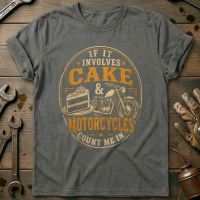 Cake and Motorcycles Emblem T-Shirt EU Gift For Biker