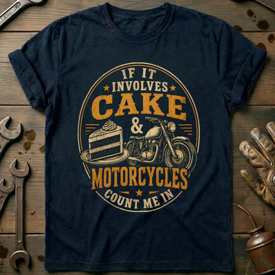 Cake and Motorcycles Emblem T-Shirt EU Gift For Biker