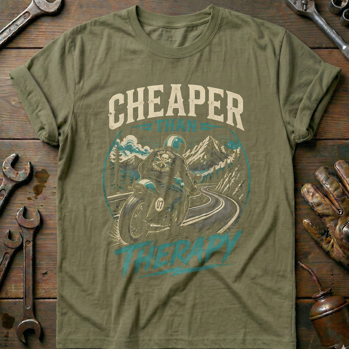 Cheaper Than Therapy Motorcycle T-Shirt EU Gift For Biker
