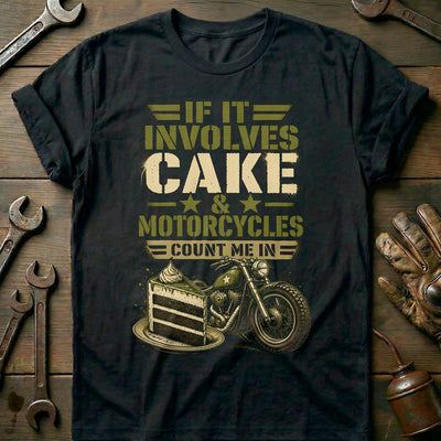 Cake and Motorcycles Stencil T-Shirt EU Gift For Biker