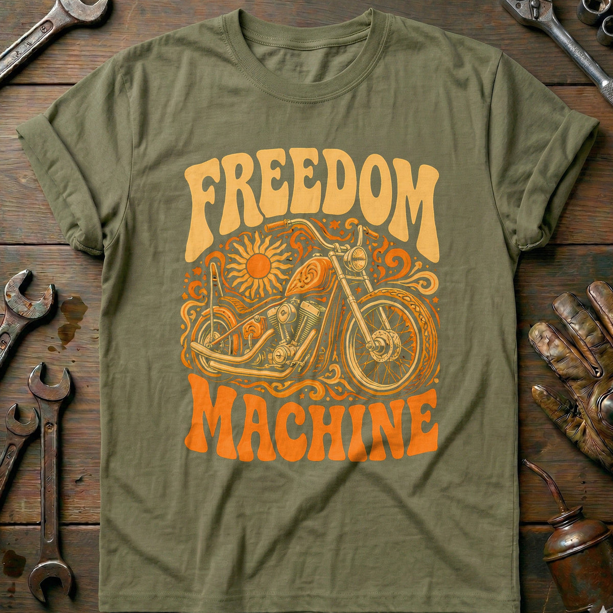 Freedom Machine Psychedelic Motorcycle T-Shirt GC Gift For Biker