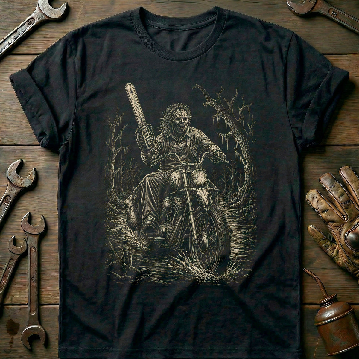 Chainsaw Scene Motorcycle T-Shirt Gift For Biker