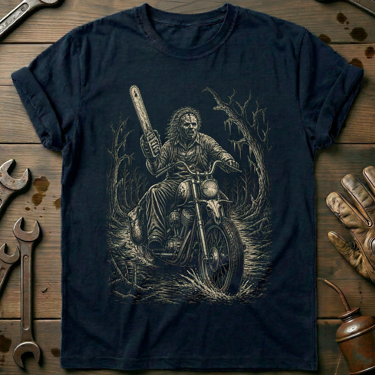 Chainsaw Scene Motorcycle T-Shirt Gift For Biker