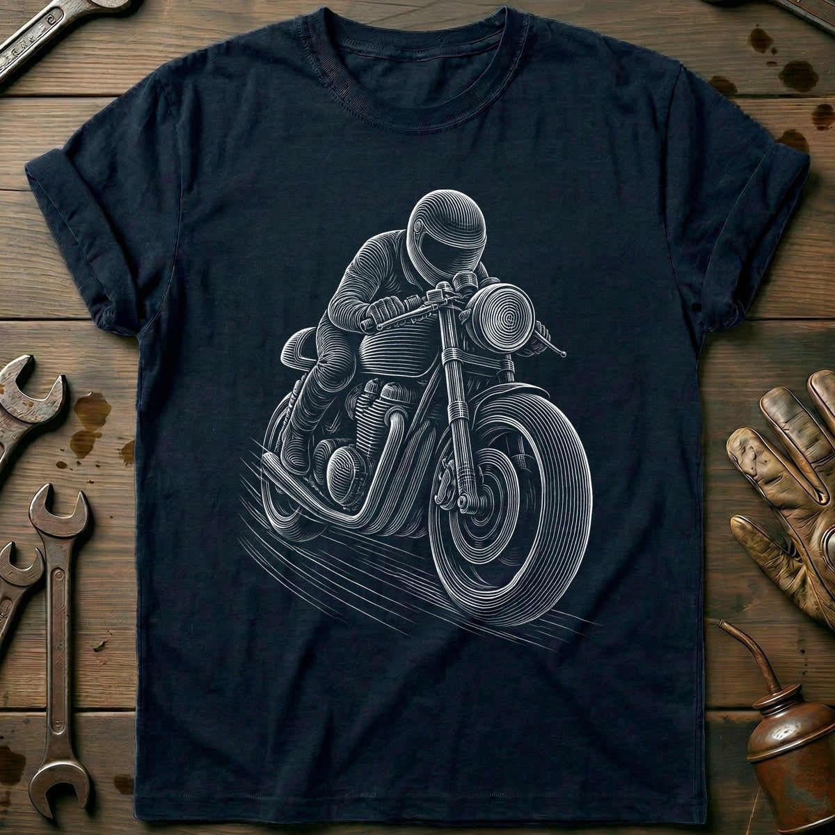 Cafe Racer Engraving Motorcycle T-Shirt AU Gift For Biker