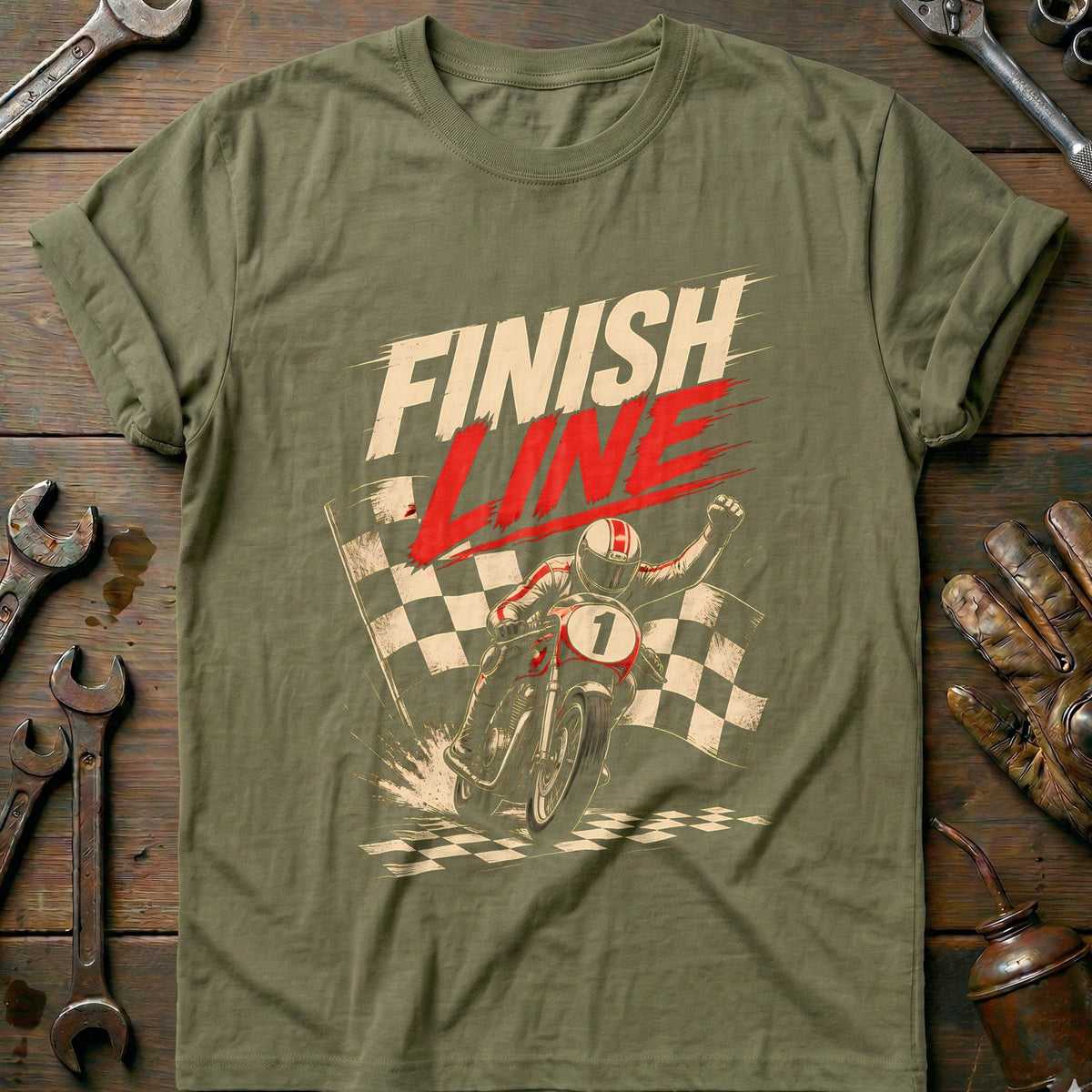 Finish Line Checkered Motorcycle T-Shirt GC Gift For Biker