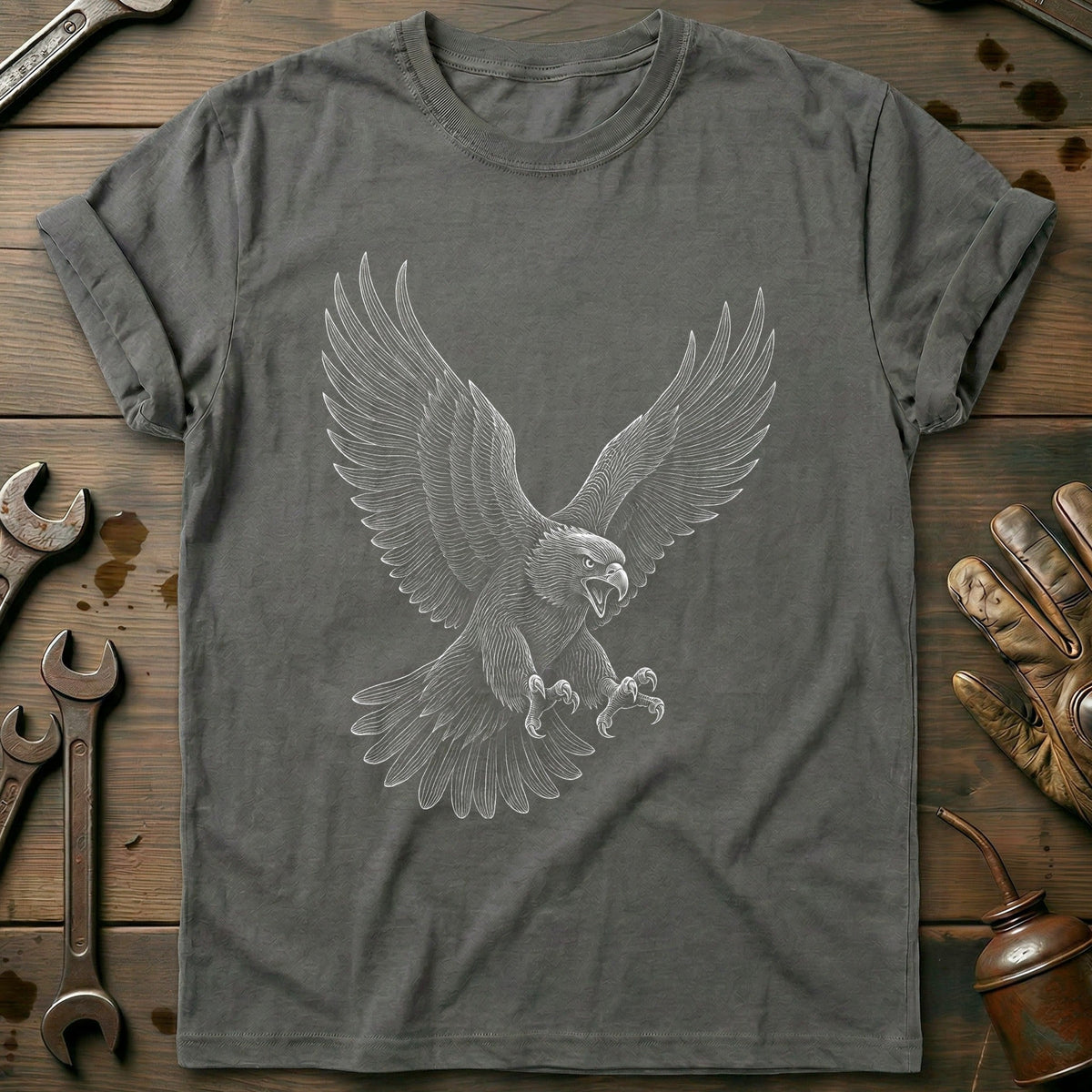Eagle Engraving Motorcycle T-Shirt AU Gift For Biker