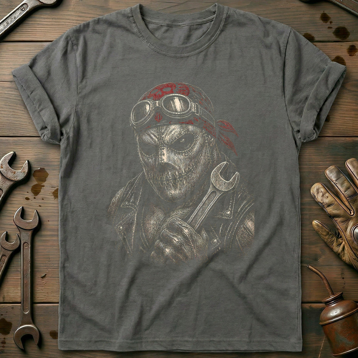 Chainsaw Etched Motorcycle T-Shirt US Gift For Biker