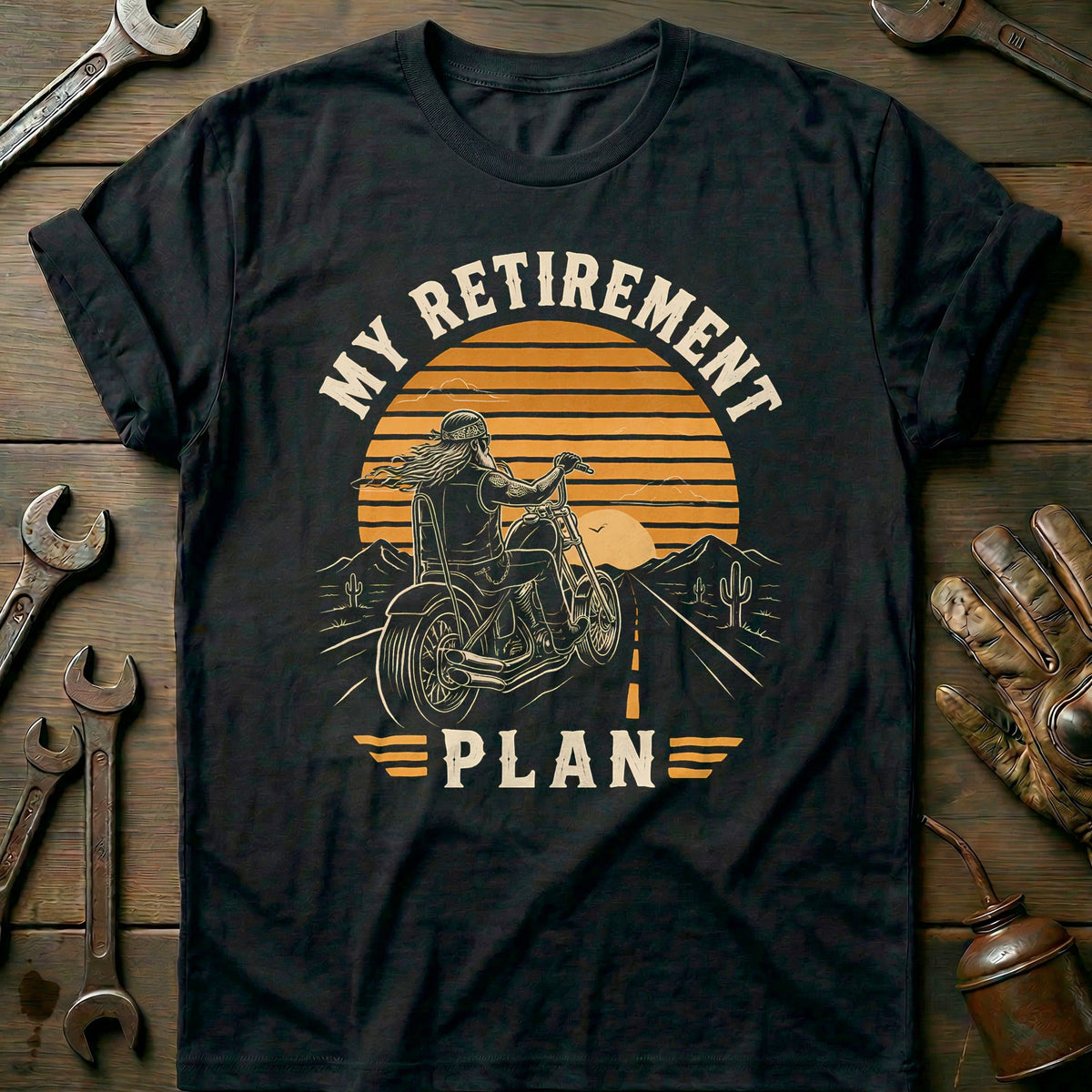 Retirement Plan Sunset Motorcycle T-Shirt Gift For Biker