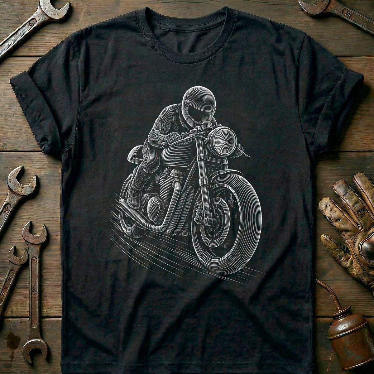 Cafe Racer Engraving Motorcycle T-Shirt GC Gift For Biker