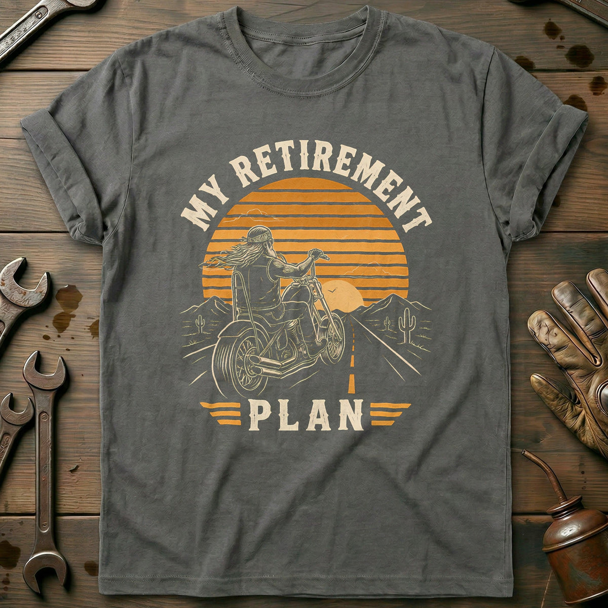 Retirement Plan Sunset Motorcycle T-Shirt GC Gift For Biker