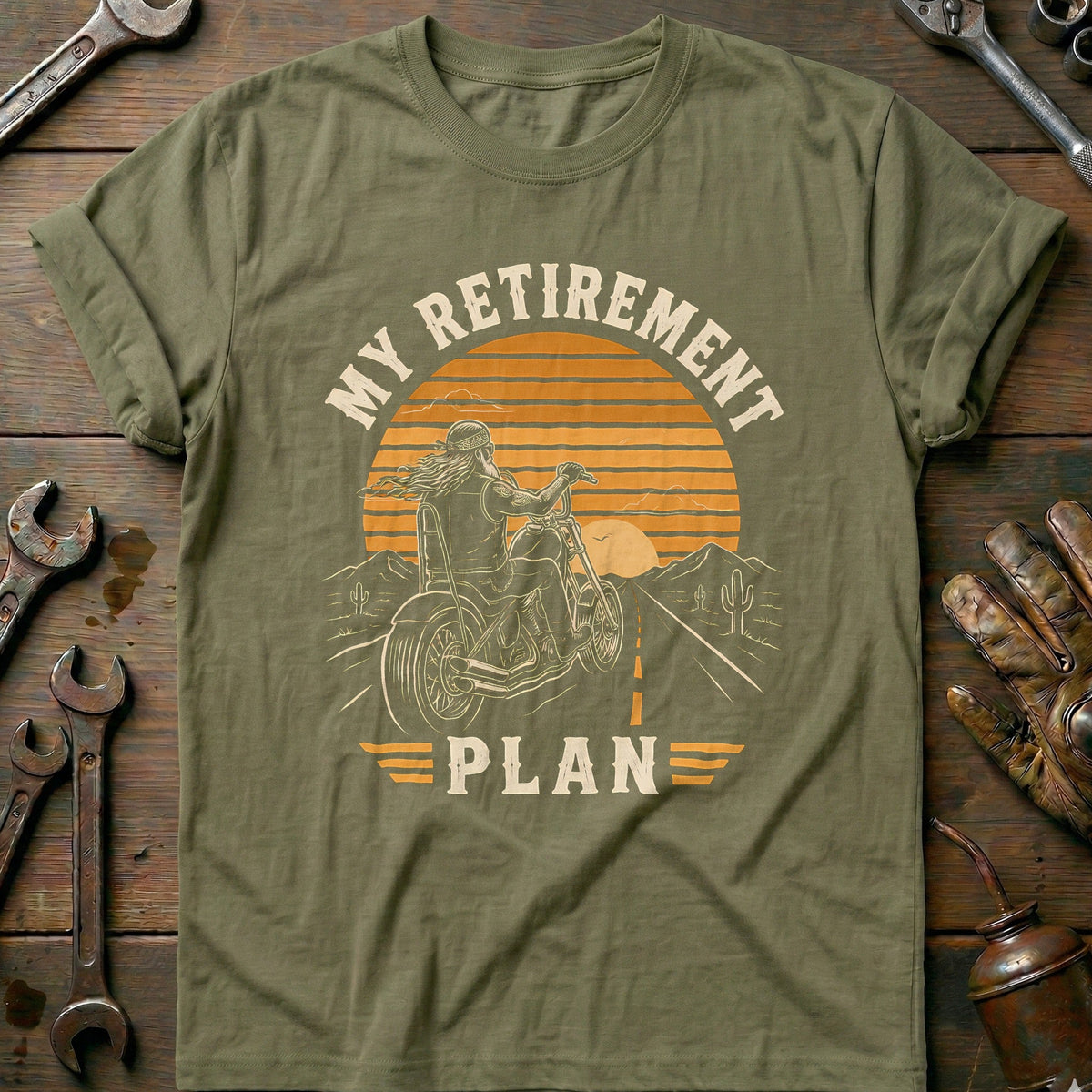 Retirement Plan Sunset Motorcycle T-Shirt GC Gift For Biker