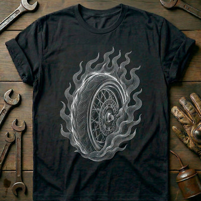 Flaming Wheel Engraving Motorcycle T-Shirt US Gift For Biker