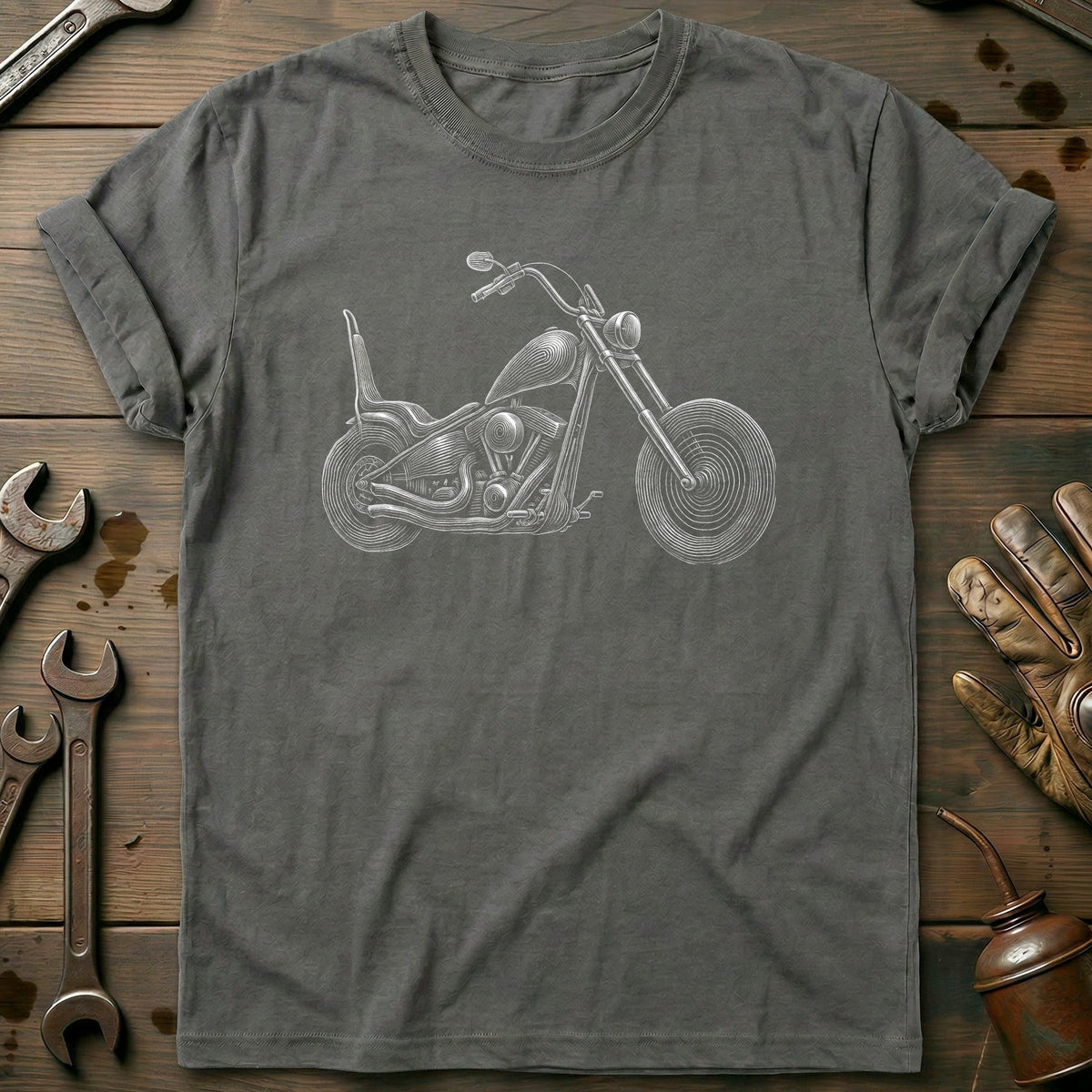 Chopper Engraving Motorcycle T-Shirt GC Gift For Biker