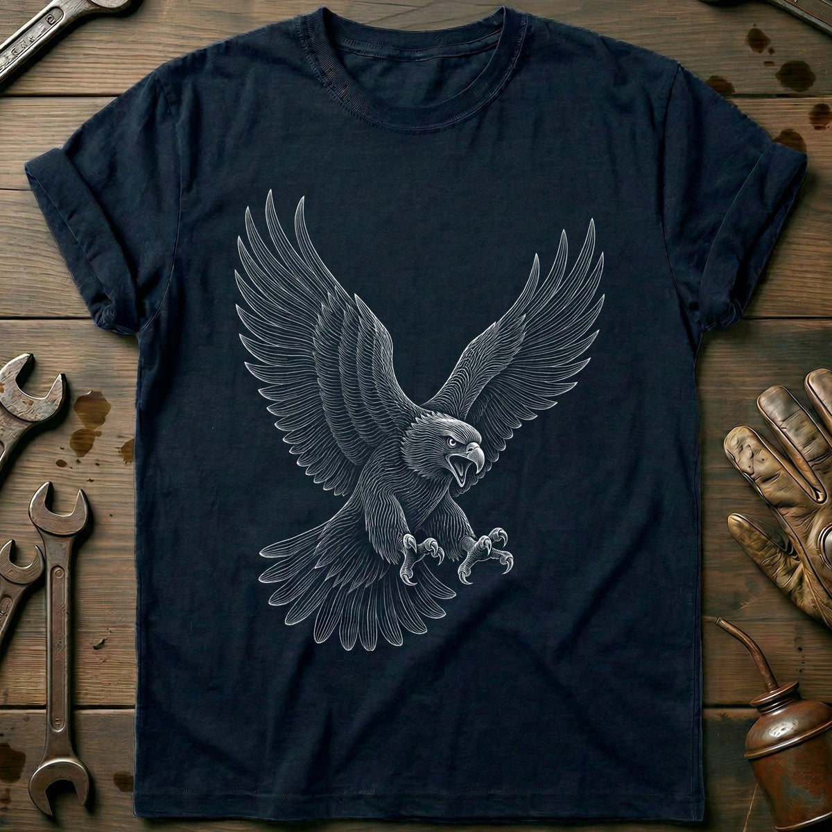 Eagle Engraving Motorcycle T-Shirt GC Gift For Biker