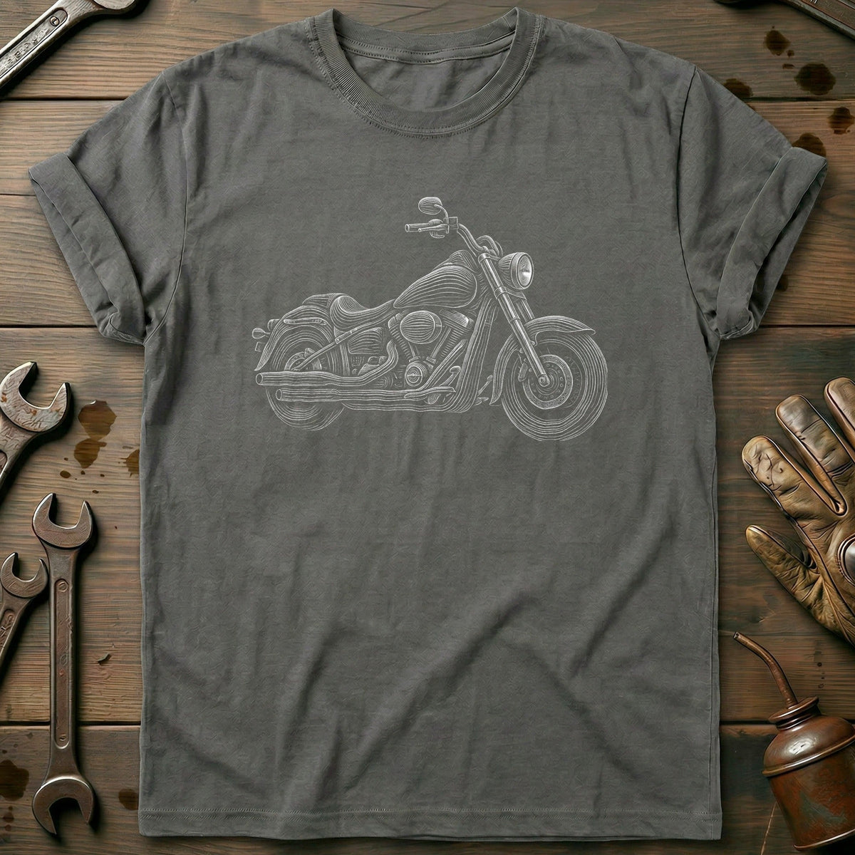 Cruiser Engraving Motorcycle T-Shirt US Gift For Biker