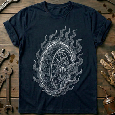 Flaming Wheel Engraving Motorcycle T-Shirt Gift For Biker