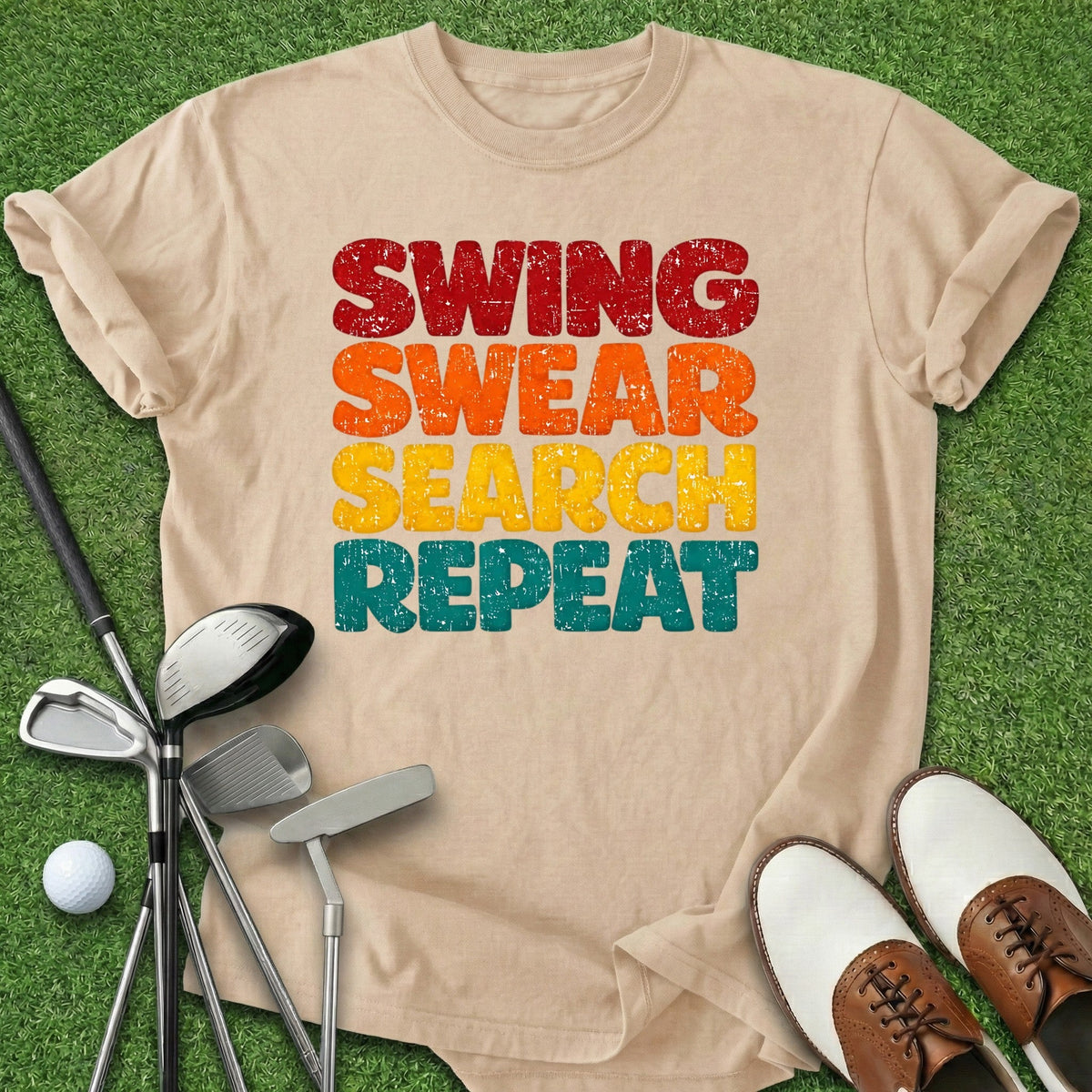 Swing Swear Research Repeat T-Shirt Gift For Golfer