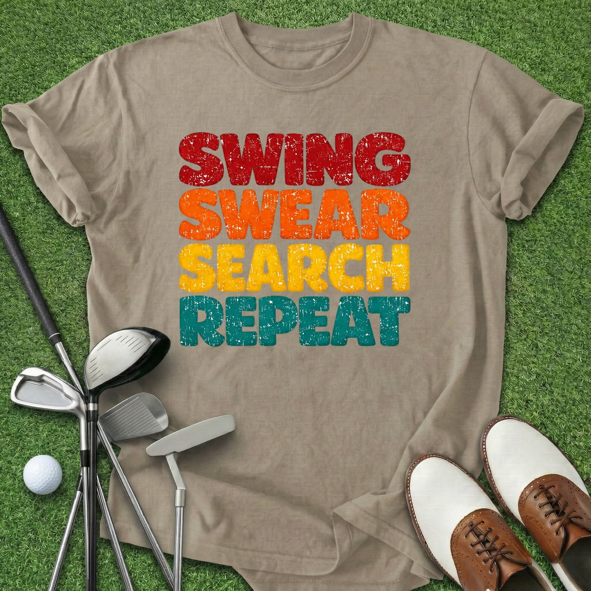 Swing Swear Research Repeat T-Shirt Gift For Golfer