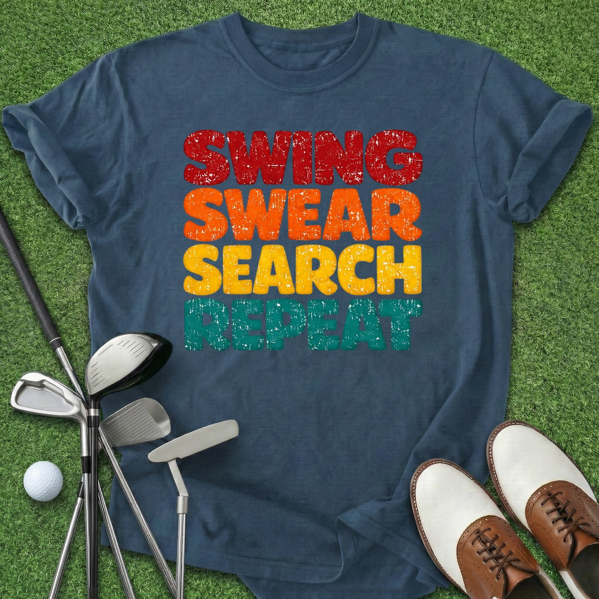 Swing Swear Research Repeat T-Shirt Gift For Golfer
