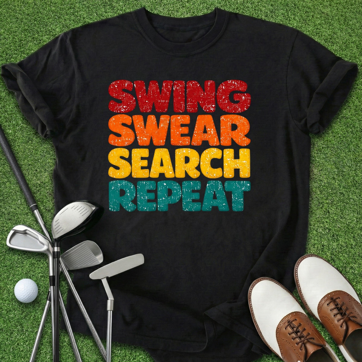 Swing Swear Research Repeat T-Shirt Gift For Golfer