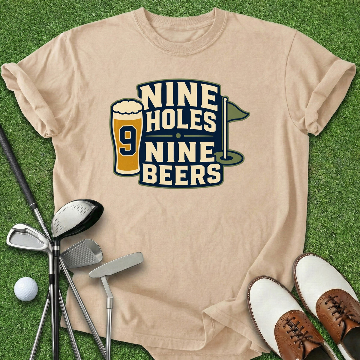 9 Holes 9 Beers T-Shirt Gift For Golfer