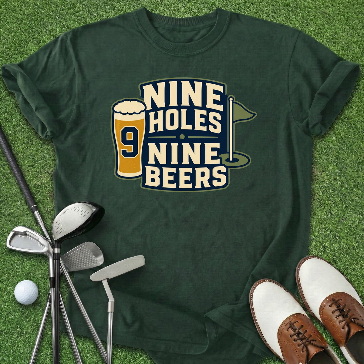 9 Holes 9 Beers T-Shirt Gift For Golfer