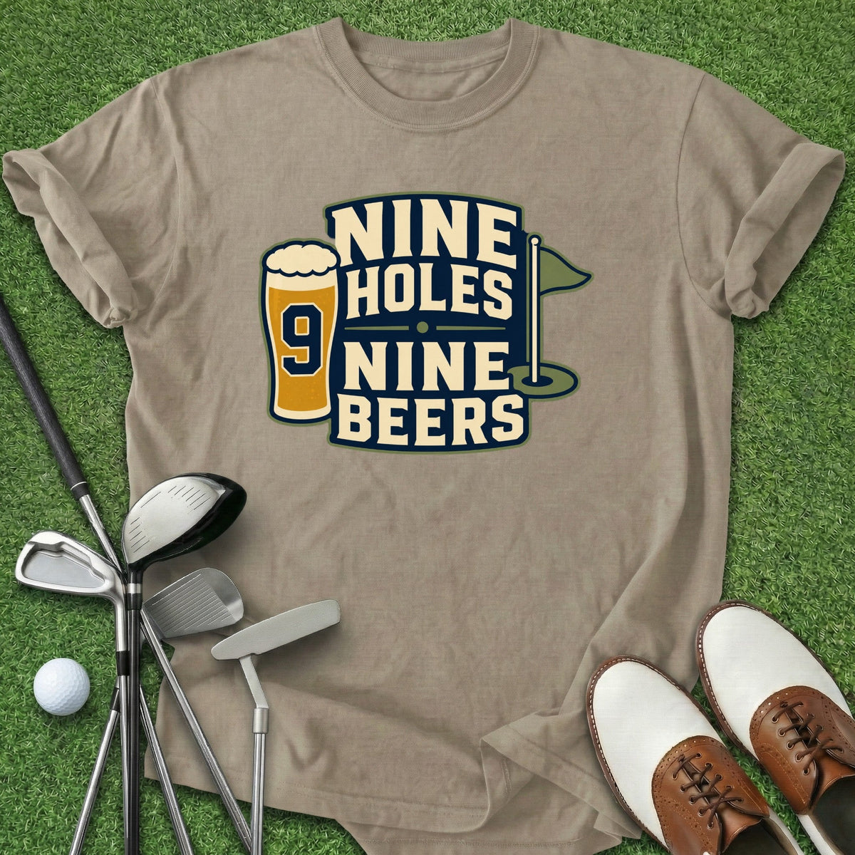 9 Holes 9 Beers T-Shirt Gift For Golfer