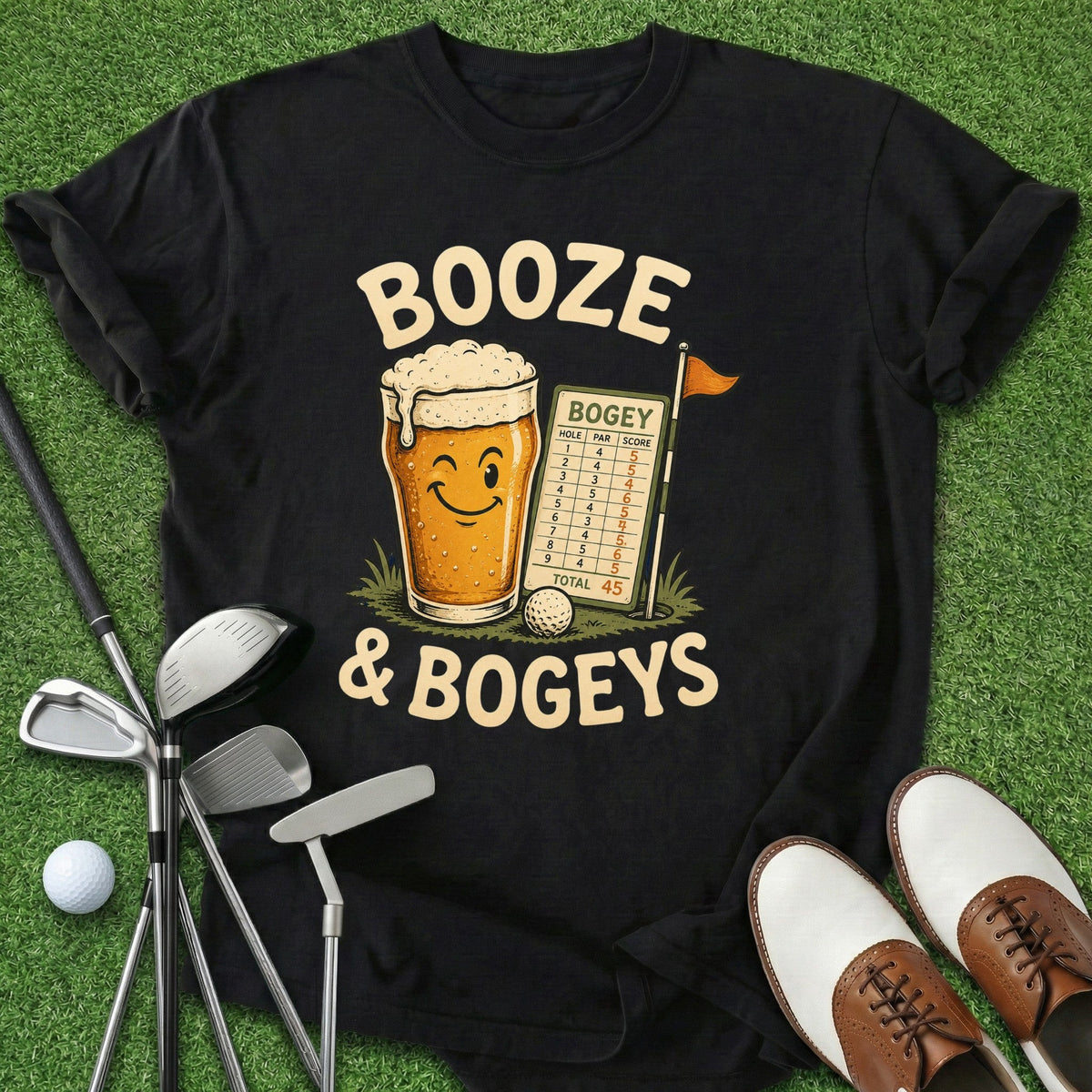 Booze & Bogeys T-Shirt Gift For Golfer