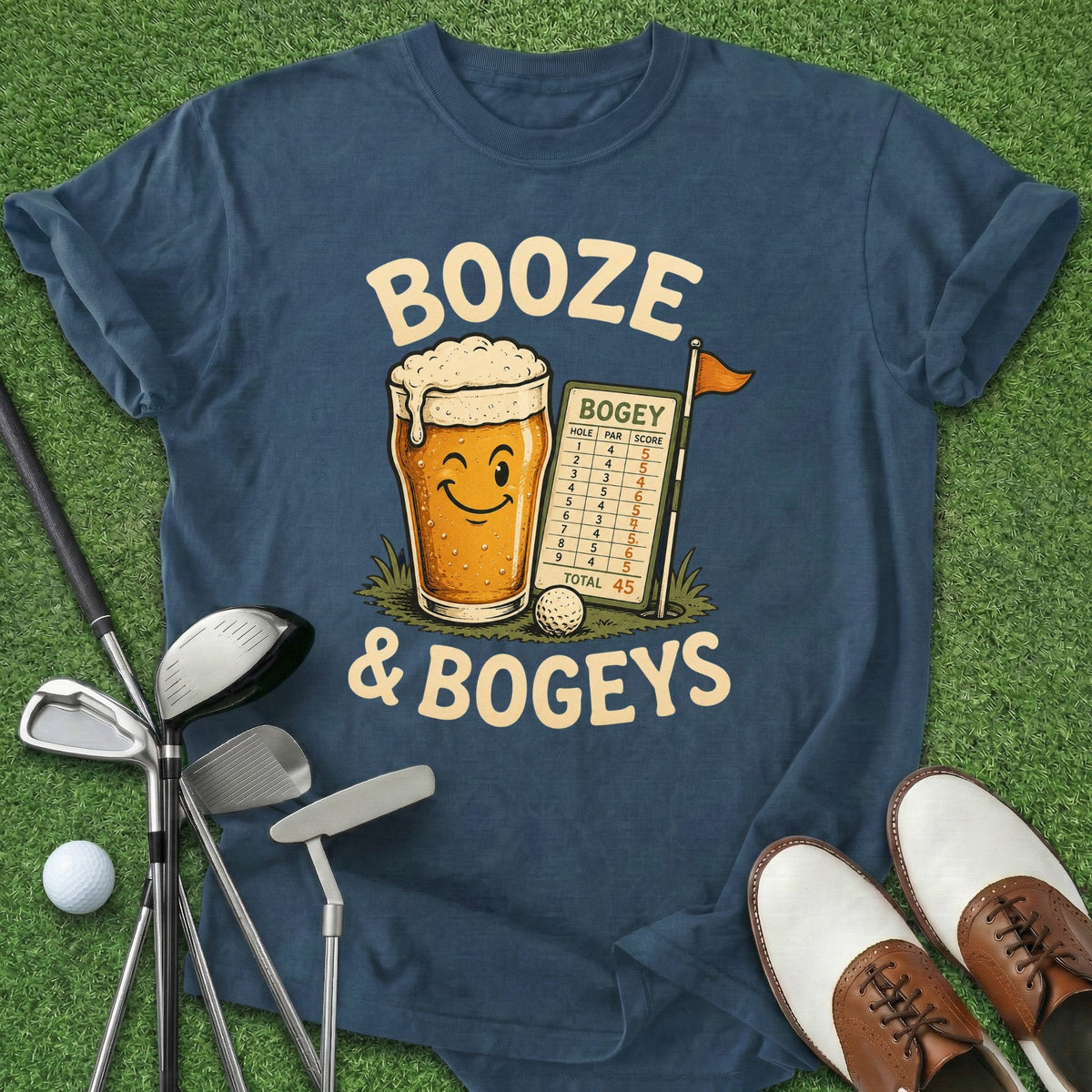 Booze & Bogeys T-Shirt Gift For Golfer