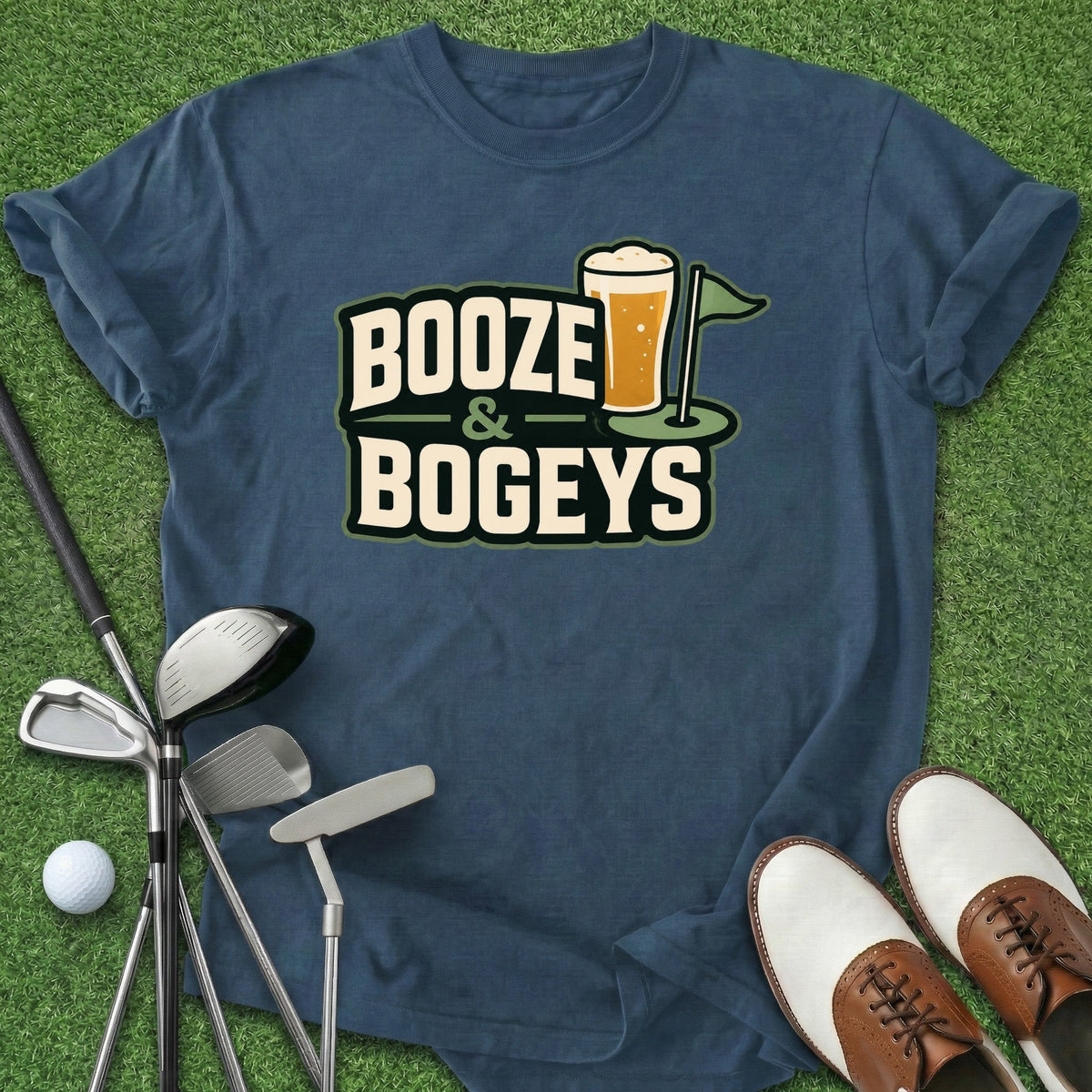 Booze & Bogeys T-Shirt Gift For Golfer