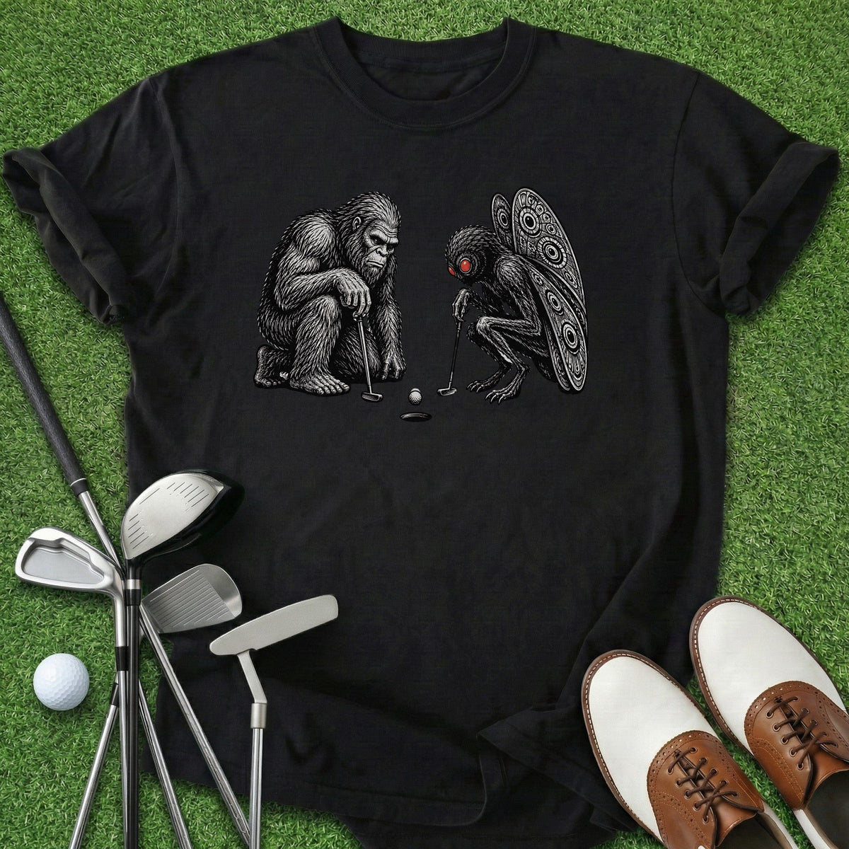 Bigfoot Mothman T-Shirt Gift For Golfer