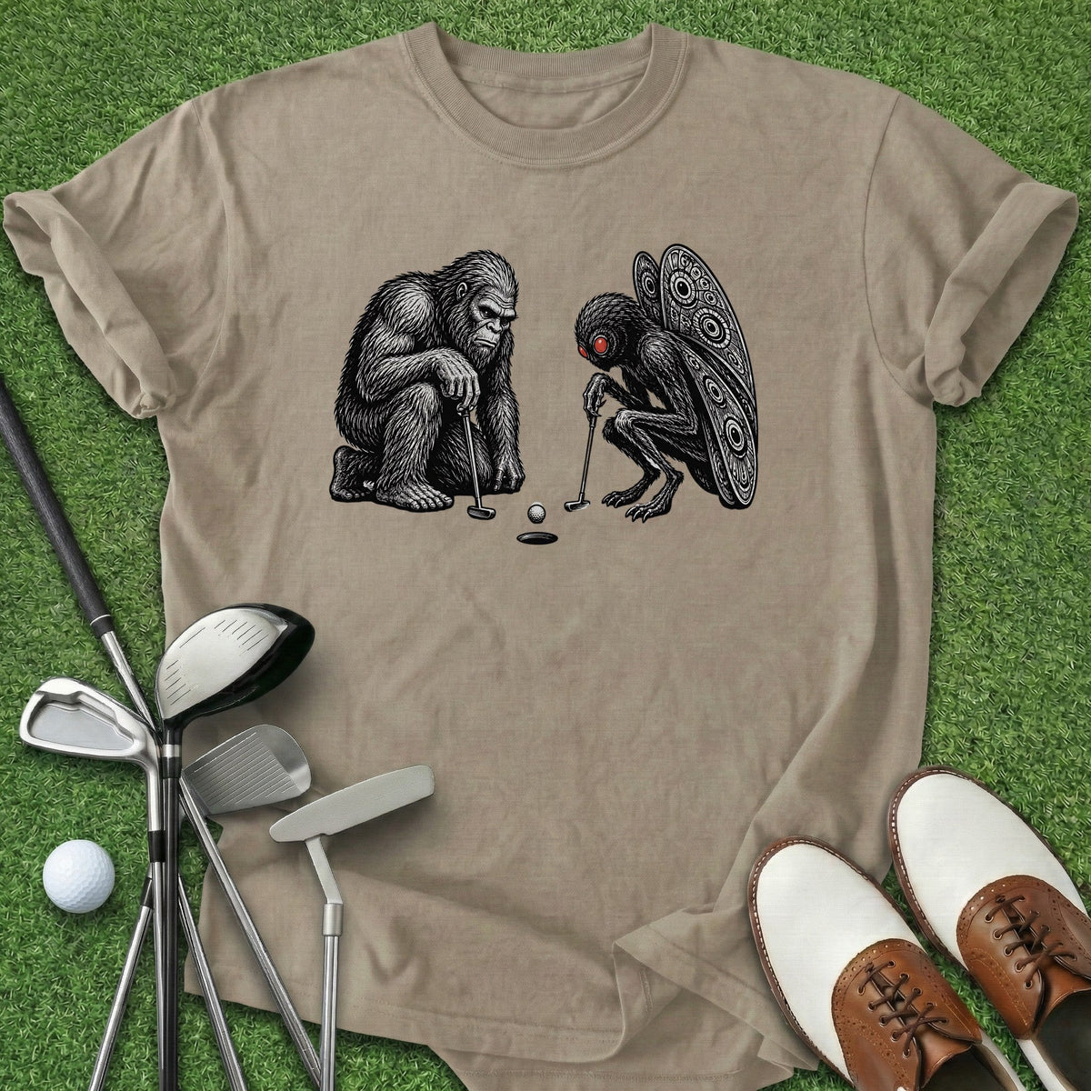 Bigfoot Mothman T-Shirt Gift For Golfer