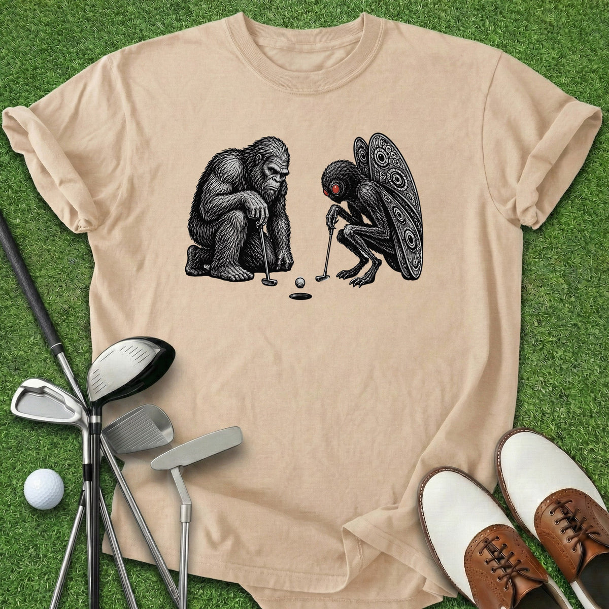 Bigfoot Mothman T-Shirt Gift For Golfer