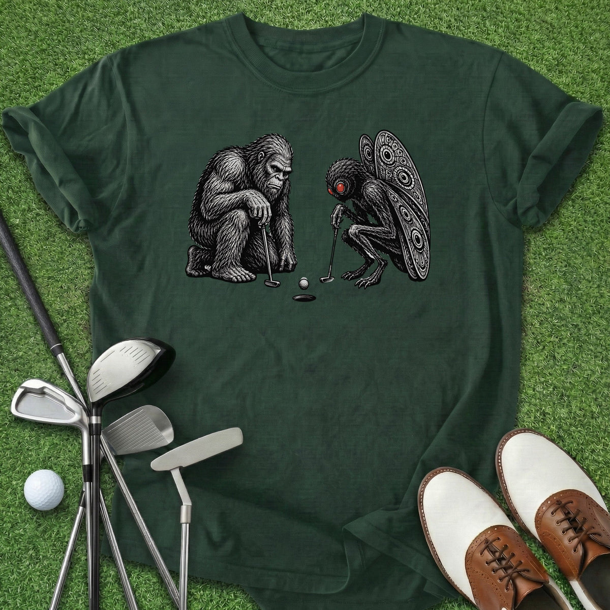 Bigfoot Mothman T-Shirt Gift For Golfer
