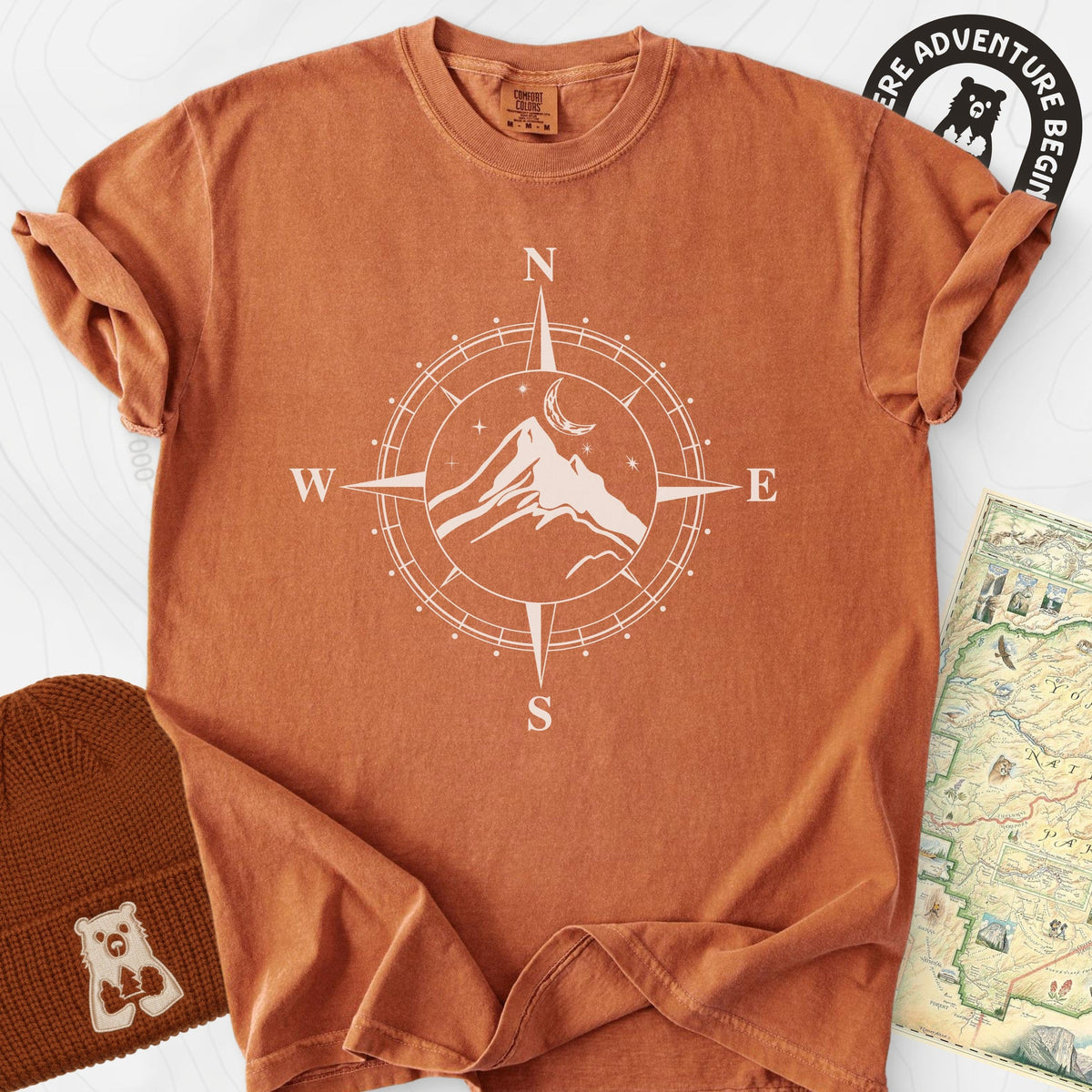 Compass Mountains T-Shirt Gift For Hiker