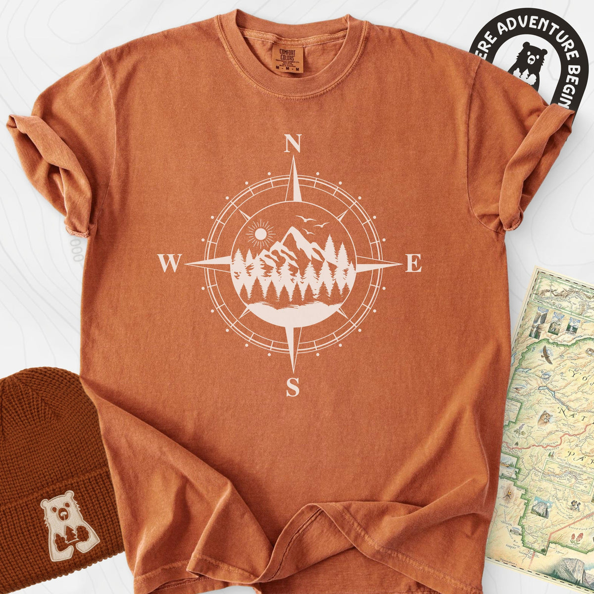 Compass in the Mountains T-Shirt Gift For Hiker